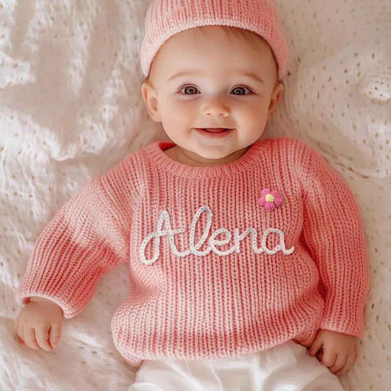 Cute Personalised Baby Sweater -  Pink - Bambini Bambini