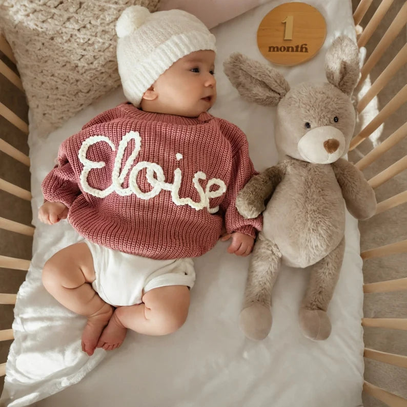 Cute Personalised Baby Sweater -  Rose Pink - Bambini Bambini