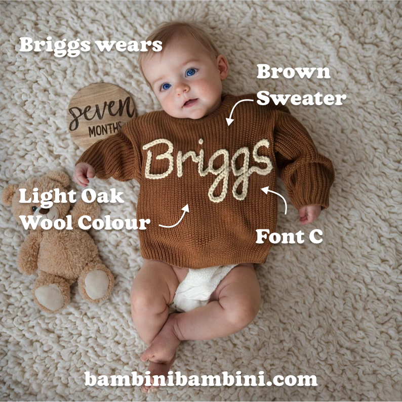 Cute Personalised Baby Sweater -  Brown - Bambini Bambini