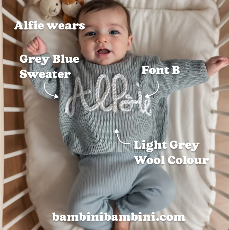 Cute Personalised Baby Sweater - Grey Blue - Bambini Bambini