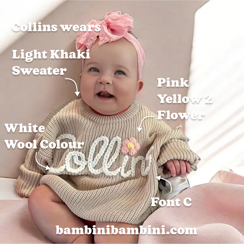 Cute Personalised Baby Sweater -  Light Khaki - Bambini Bambini