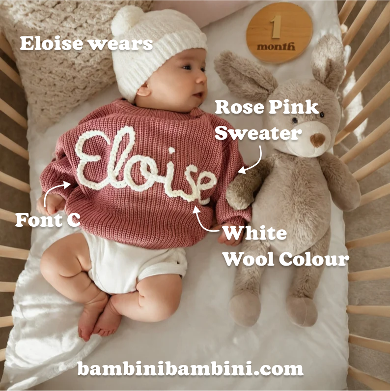 Cute Personalised Baby Sweater -  Rose Pink - Bambini Bambini