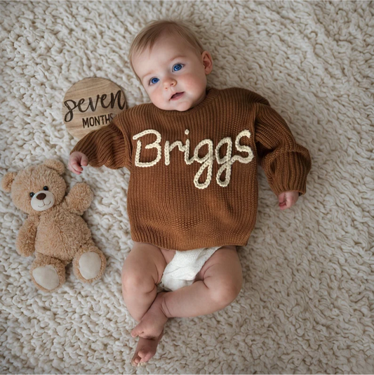 Cute Personalised Baby Sweater -  Brown - Bambini Bambini